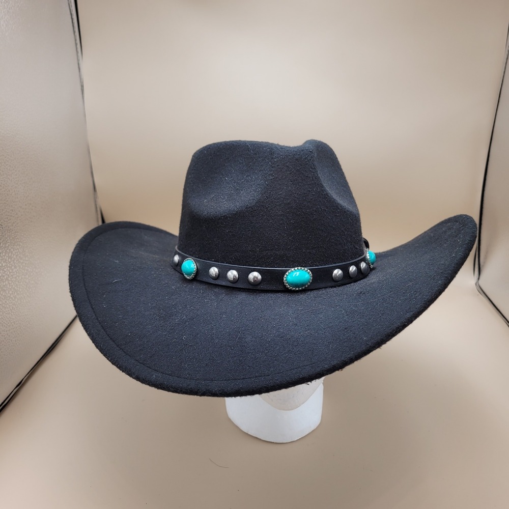 Spirit Black Felt Cowboy Hat Turquoise Studded Band Western Rodeo costume unisex